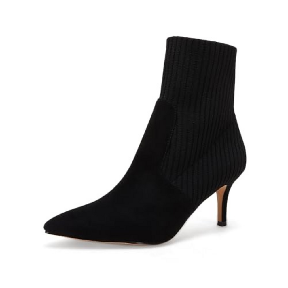Coutgo Women's Pointed Toe Ankle Boots Stiletto Kitten Heel Knit Faux Suede Wint